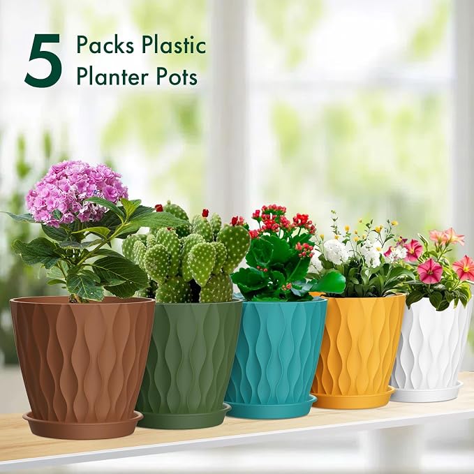 Meowell 4 inch Small Plastic Nursery Pots, Seedling Pots, 5 Set Water Ripples - Image 7