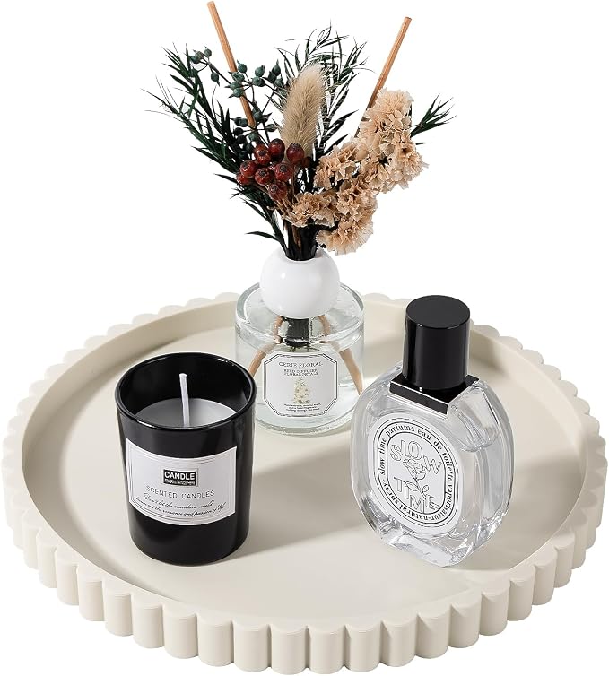 Round Bathroom Tray Perfume Organizer Coffee Table Decor, Heat-Resistant by Heagoale
