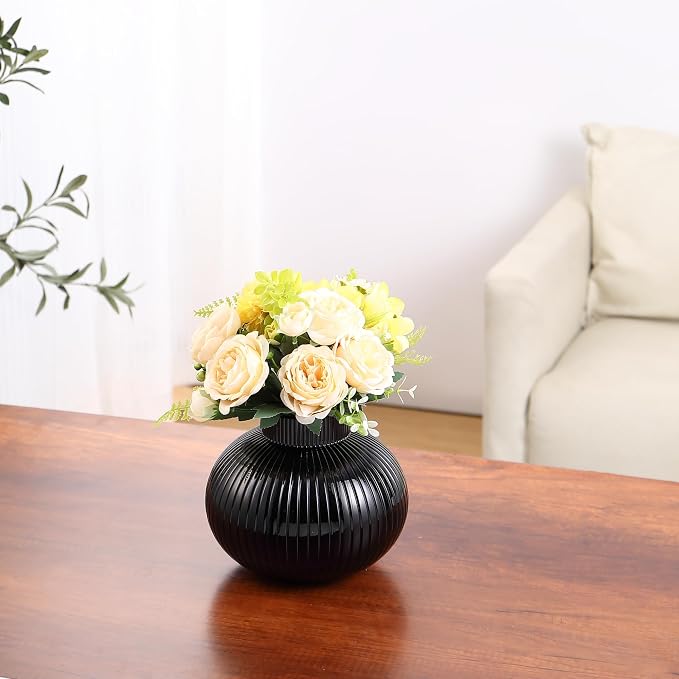 Black Glass Vase, Flower Vases for Bouquet, Ribbed Glass Vases for Flowers - Image 6