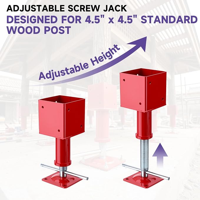 4.5"x4.5" Adjustable Screw Jack Post Floor Support 25000LB Capacity 2 Pack | - Image 3
