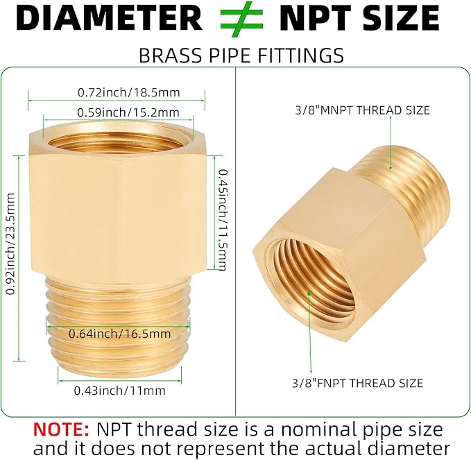 Brass Pipe Fitting, 3/8 Inch NPT Male to 3/8 Inch NPT Female Brass Pipe Hose - Image 2