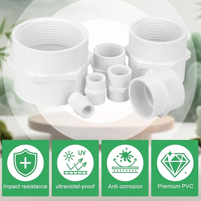 6Pack 1-1/4Inch PVC Female Thread Adapter Pipe Fittings, 2-Way PVC Pipe - Image 4