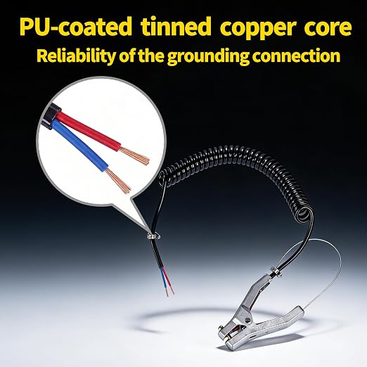 Anti-Static Grounding Cable Clamp, Aluminum 16.4ft Coiled Cable Copper Pin | - Image 4