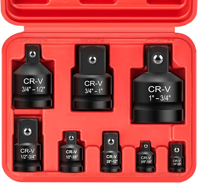 8PCS Impact Socket Adapter and Reducer Set, 1/4" 3/8" 1/2" 3/4" 1" Inch Square by Unknown