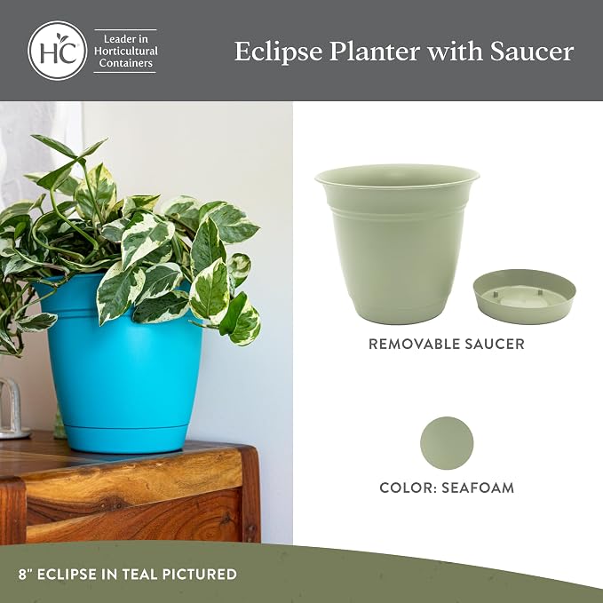 The HC Companies Eclipse Round Planter Pot, 6 Inch, Attached Saucer, Drainage - Image 2