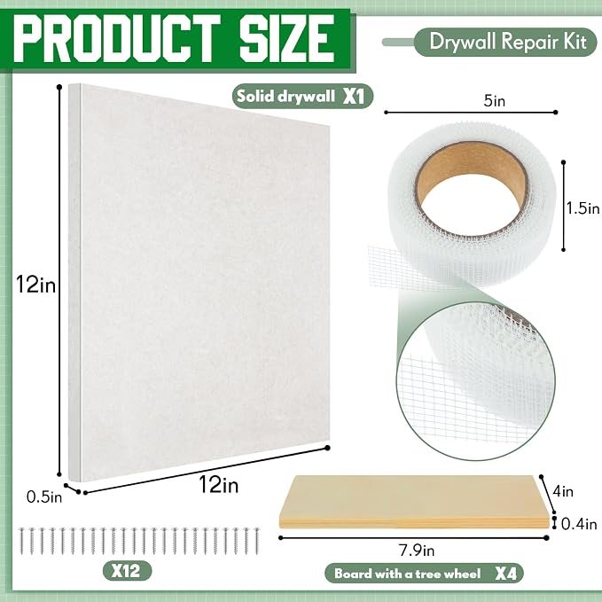 22 Pcs Drywall Repair Kit with 12x12x1/2" Drywall Repair Panel, Hole Patch Kit - Image 2