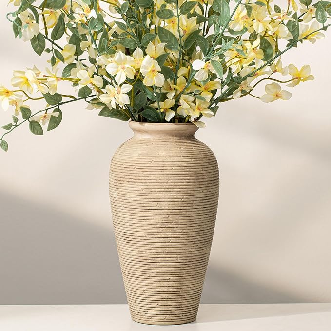 11.02 Inch Tall Vintage Ceramic Flower Vase, Rustic Farmhouse Vase by BLLOOO