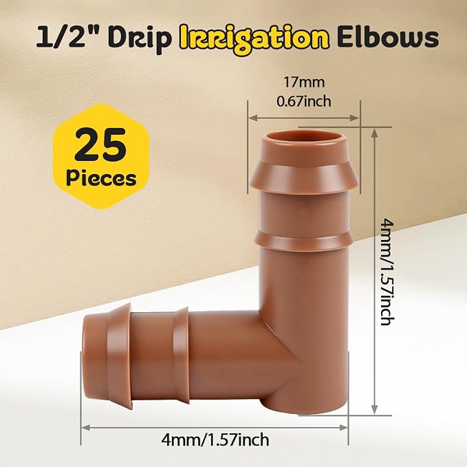 1/2" Drip Irrigation Barbed Elbow Fitting, 25 Pack Drip Irrigation Elbow Parts - Image 2