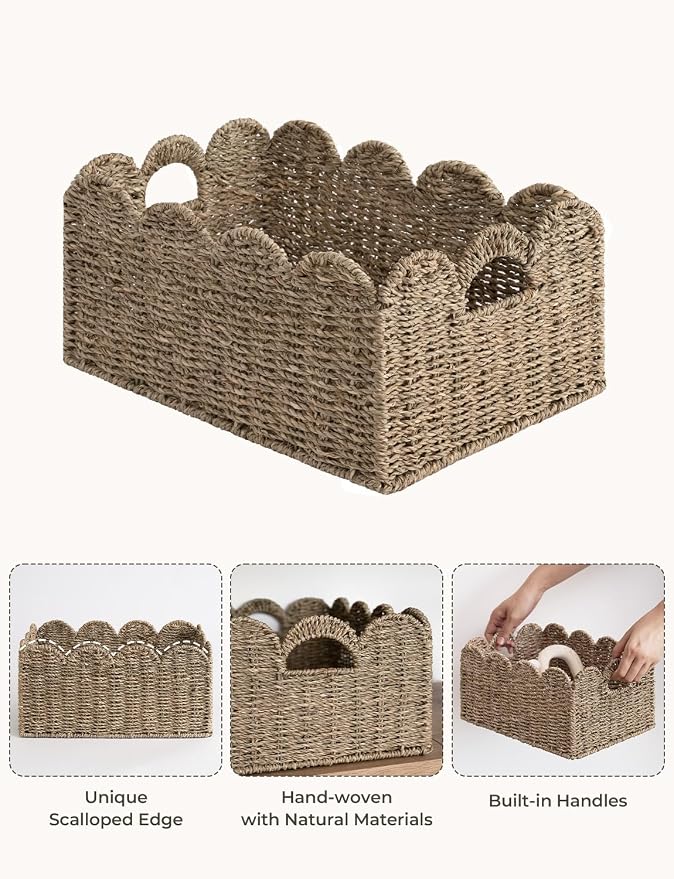 StorageWorks Scalloped Wicker Basket, Woven Baskets - Image 4