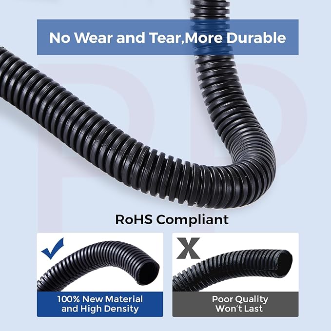 Cable Management, 33ft 1/4” Wire Loom Tubing Cord Protector | White Cable - Image 2