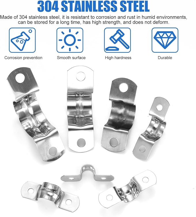 90 Pcs Two Hole Strap U Clamp, Pipe Strap U Bracket Clamp, Stainless Steel - Image 5