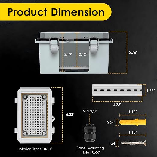 IP67 Outdoor Electrical Junction Box Waterproof 5.9"×3.9"×2.8" | Weatherproof - Image 3