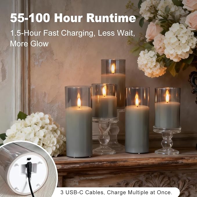LEDHOLYT Rechargeable Flameless Candles, Realistic Flickering LED Flame - Image 3