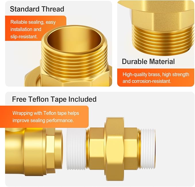 GASHER 1-1/2" MNPT Brass Union Pipe Fitting | 1-1/2 Inch Male x 1-1/2 Inch Male - Image 4