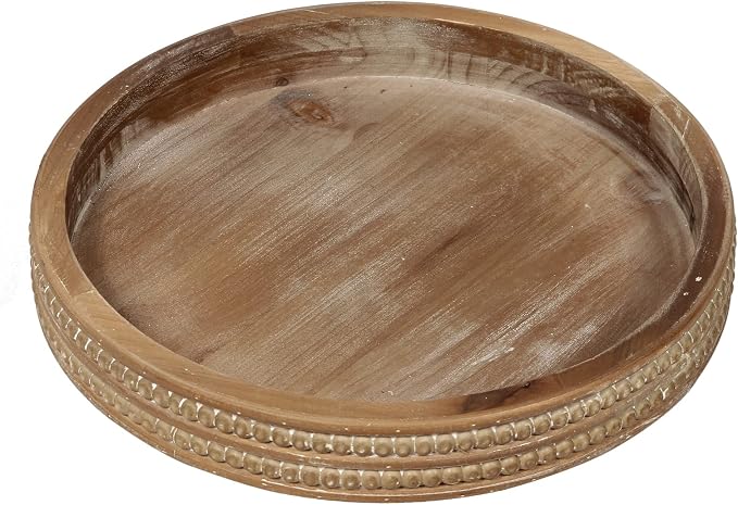 Carah & Cossh 12'' Round Wooden Tray, Round Farmhouse Rustic Decorative Tray - Image 4