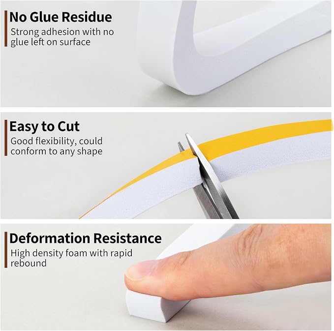 Yotache White Foam Insulation Tape 1/2" x1/2", Total 13 Ft | Rubber Weather - Image 6