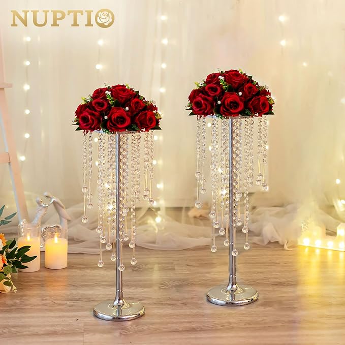 NUPTIO Tall Silver Centerpiece for Table, for Flowers Arrangement, Anniversary - Image 5
