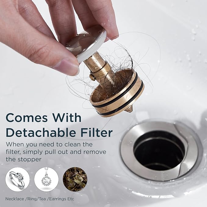 FORIOUS Bathroom Sink Drain Without Overflow, Brushed Nickel Pop Up Drain - Image 5