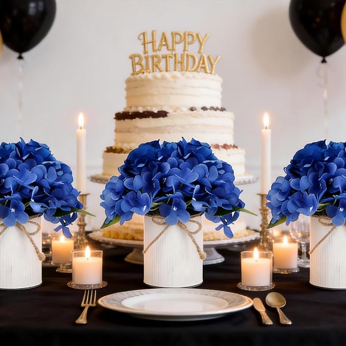 Royal Blue Flower Table Centerpieces, Rose & Hydrangea | Floral Arrangement - Image 3