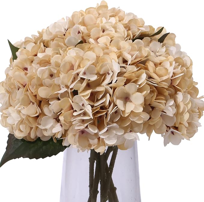 Kimura's Cabin 6pcs Hydrangea Artificiales Flowers Faux Hydrangeas, Cream | by WeddingPartyArrangementBouquetsDecorationArtificialFlowers