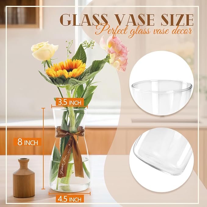 Der Rose 8" Flower Vase Clear Glass Vase - Image 3