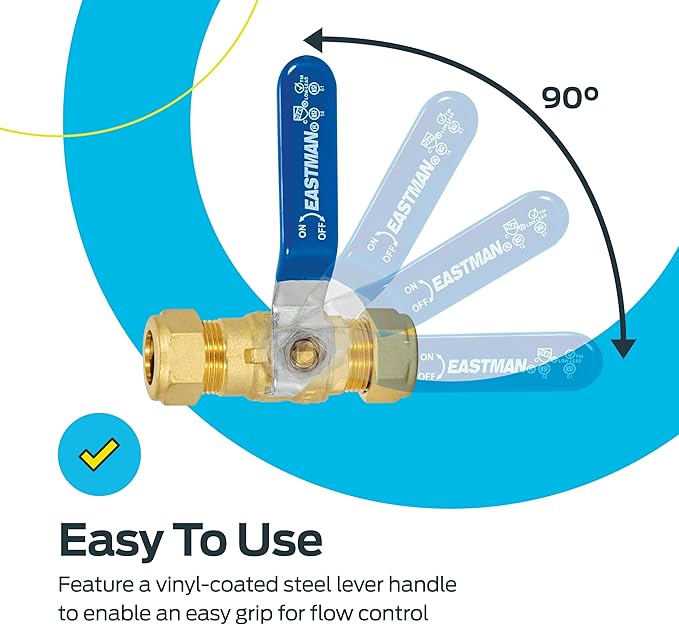 Eastman 1/2 Inch Compression Heavy Duty Full Port Ball Valve, Brass Plumbing - Image 5