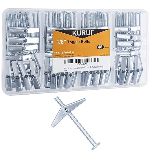 1/8 Toggle Bolts for Drywall, Dry Wall Anchors and Screws Kit, Butterfly by KURUI