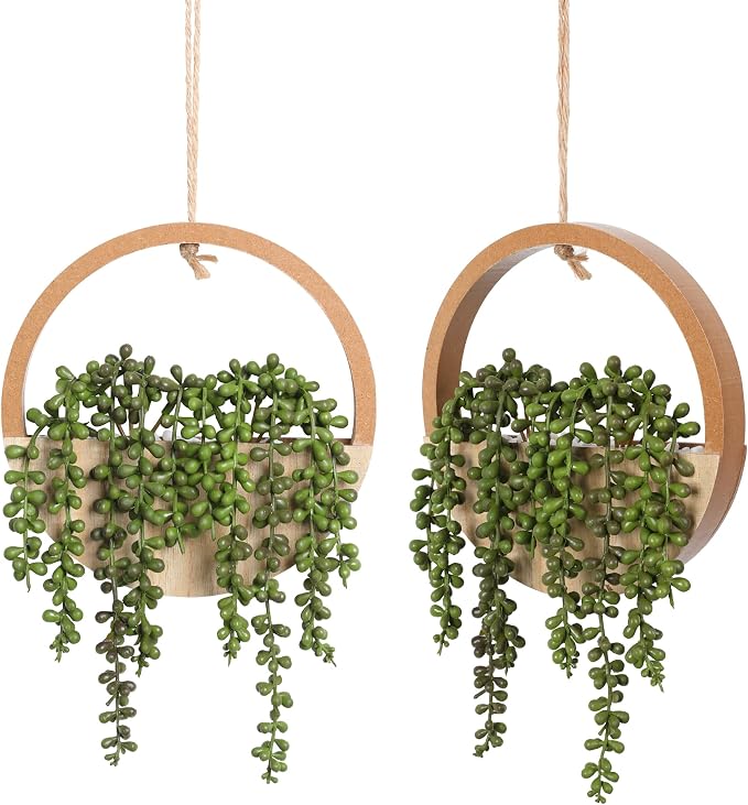 2pcs Artificial Succulents Hanging Plants 12.2'' Fake String of Pearls in Pot by FloweroyalCrafts