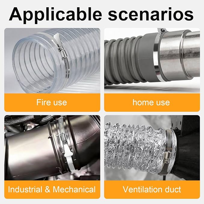 Dryer Vent Clamp 4 Inch, 304 Stainless Steel Worm Gear Hose Clamp, Adjustable - Image 6