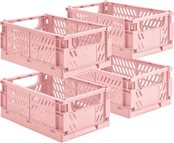 HUUSMOT 4-Pack Collapsible Plastic Storage Baskets, 9.8"x6.5"x3.8" | Pastel by HUUSMOT