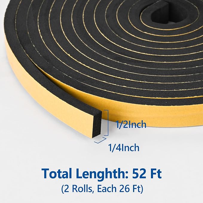 Self Adhesive Foam Tape Weatherstrip 1/2in x 1/4in x 52Ft High Density Foam - Image 2