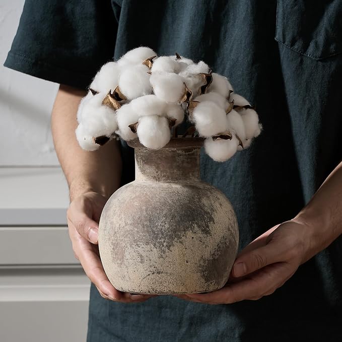 SIDUCAL Ceramic Rustic Farmhouse Vase | 6 Inch Pottery Decorative Flower - Image 3