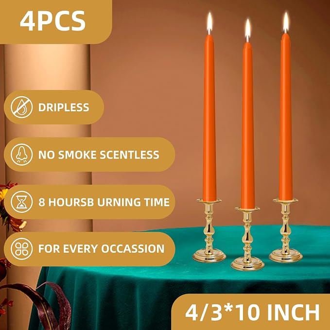 LYOBATH 4 Pack Orange Taper Candles - Image 2