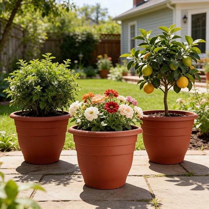 RooTrimmer 3-Pack 16 Inch Large Outdoor Plastic Plant Pots - Image 5