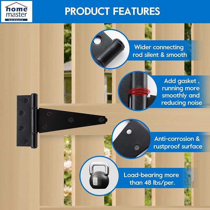 HOME MASTER HARDWARE 6" Heavy Duty Gate Hinges, 6 Pack T Strap Hinges | Steel - Image 5