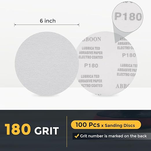 HARFINGTON 100 Pcs 6 Inch Sanding Disc 180 Grit White Aluminum Oxide | Hook and - Image 2