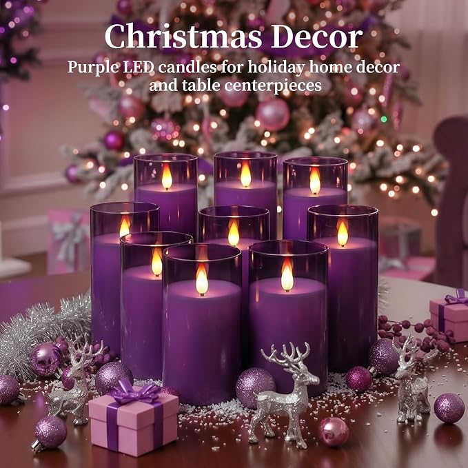 Homemory Purple Flickering Flameless Candles, Battery Operated Acrylic LED - Image 2