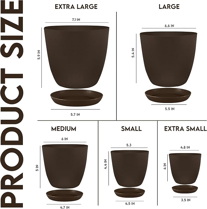 Plant Pots Indoor with Drainage, 5 Pack Multi-Size Planters Set - Image 2