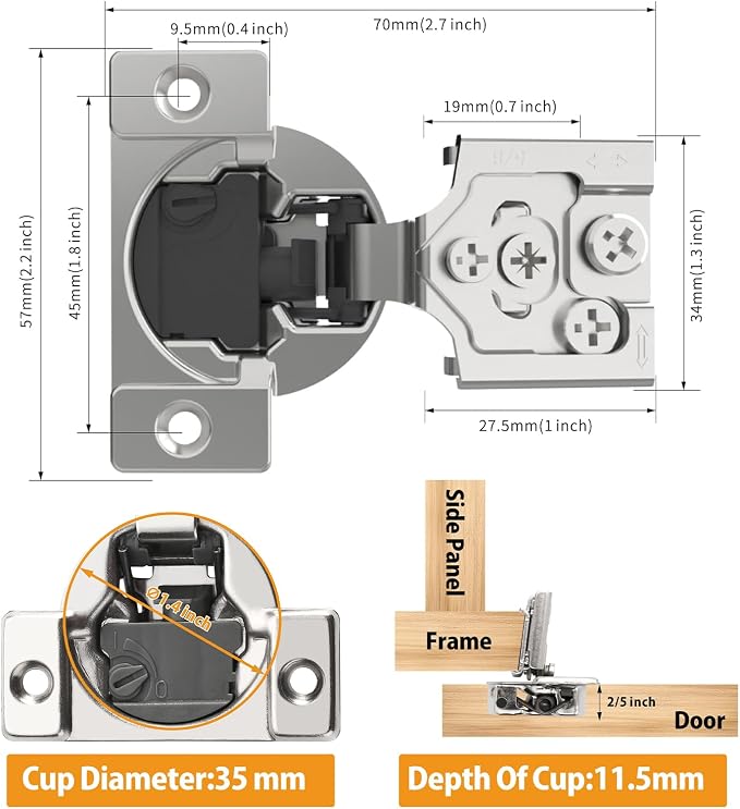 10 Pack 5/8" Overlay 4D Soft Close Concealed Hinges - Image 6
