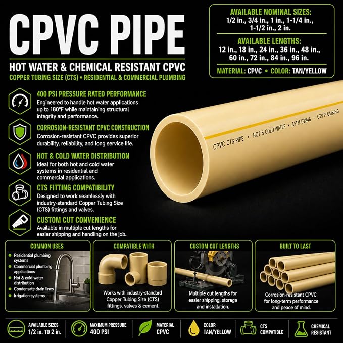 1-1/4 Inch FlowGuard Gold CPVC Pipe, Copper Tubing Size, Hot Water Chemical - Image 3