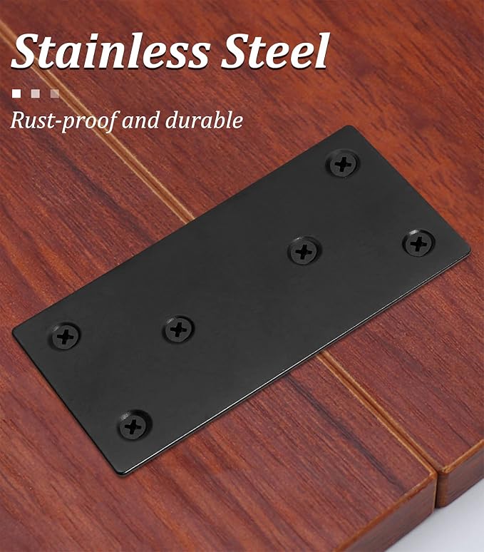 Bonsicoky 8Pcs Flat Straight Brace Brackets, 3.9 x 2 / 100 x 50mm | Stainless - Image 3