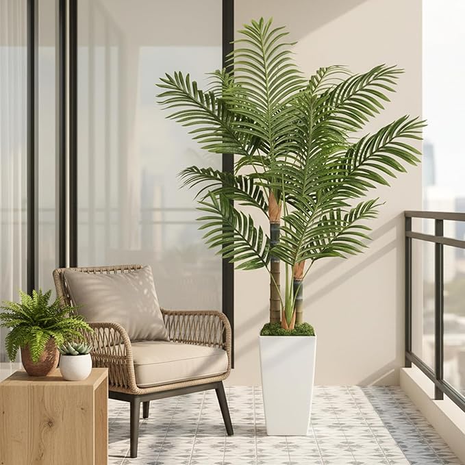 5ft Artificial Palm Tree Indoor Plant，Triple Faux Tropical Areca Floor Plant in - Image 5