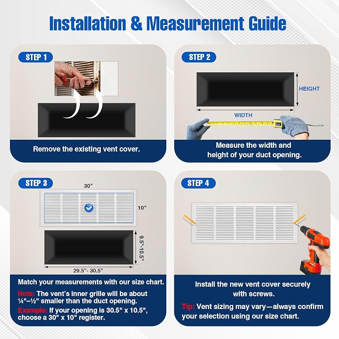 Fancat 30x10 Steel Return Air Grille, HVAC Vent Cover, 0.7cm Overall Depth - Image 6