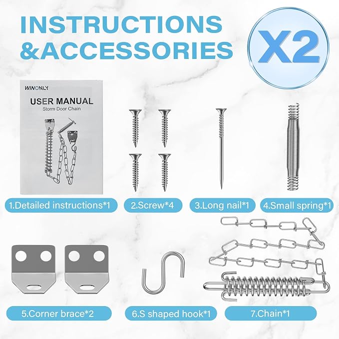 Storm Door Chain Screen Door Spring Closer 2 Pack Prevent Storm Damage Stop | - Image 6