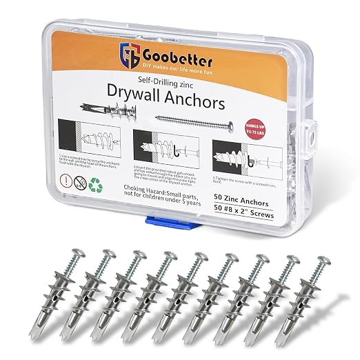 Drywall Anchors and Screws Kit, Heavy Duty Hollow Wall Anchors, 75 Lbs Hanging by GOOBETTER