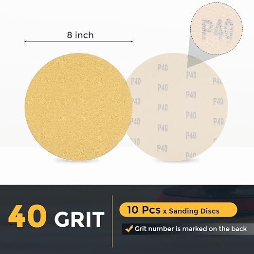 HARFINGTON 5 Pcs 8 Inch Sanding Discs 40 Grit Yellow Aluminum Oxide | Hook and - Image 2