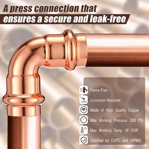 Therwen 15 Pcs 1/2 Inch Copper Pipe Press Fittings, 90 Degree Elbow Coupling - Image 5