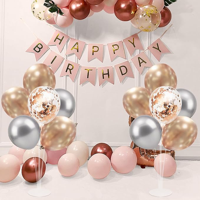 4 Set Balloon Stand with Champagne Silver Balloons and Pump | - Image 2