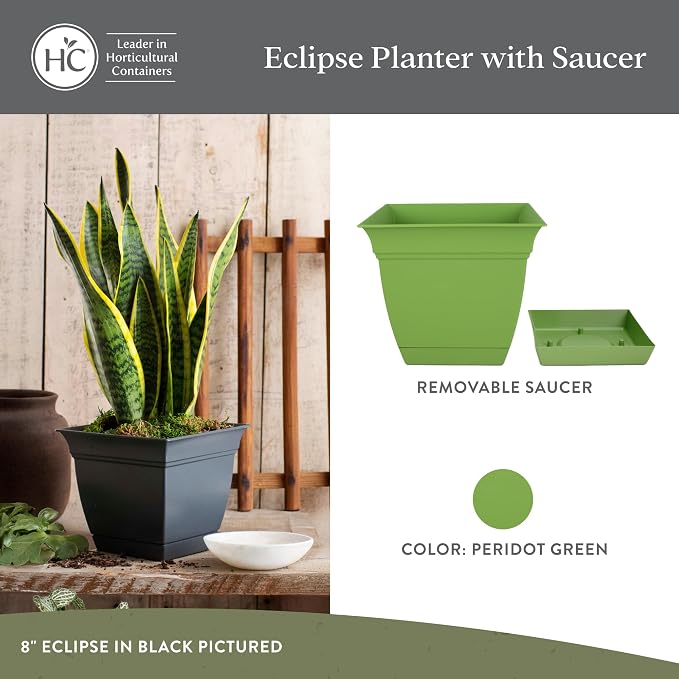 The HC Companies Eclipse Square Planter Pot, 12 Inch, Peridot Green, Attached - Image 2