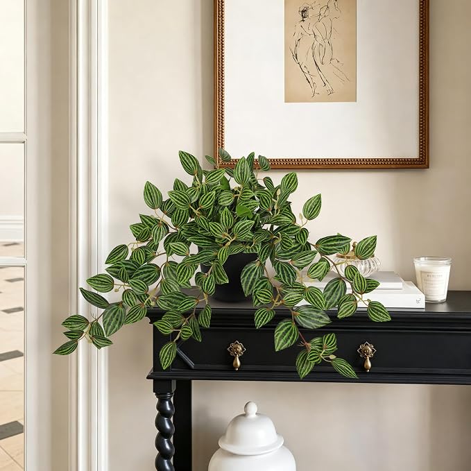 Briful Artificial Potted Plant Indoor, 19.6" Faux Watermelon Peperomia Trailing - Image 4